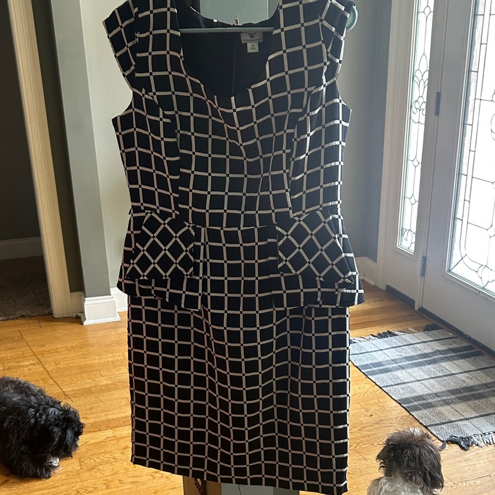Worthington Black and Cream Checkered Midi Dress